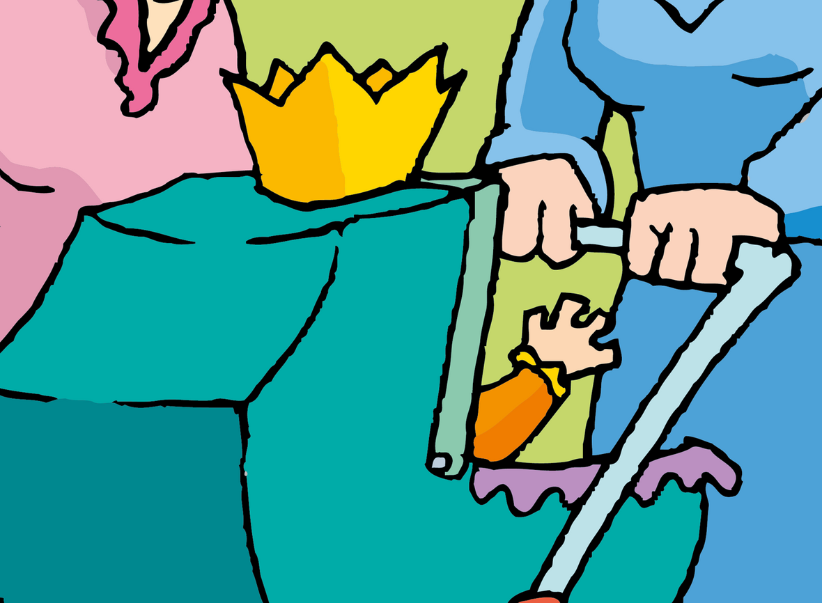 Kinderwagen mit Krone. Ilustration zu Artikel 1 des Grundgesetzes: Die Würde des Menschen ist unantastbar
