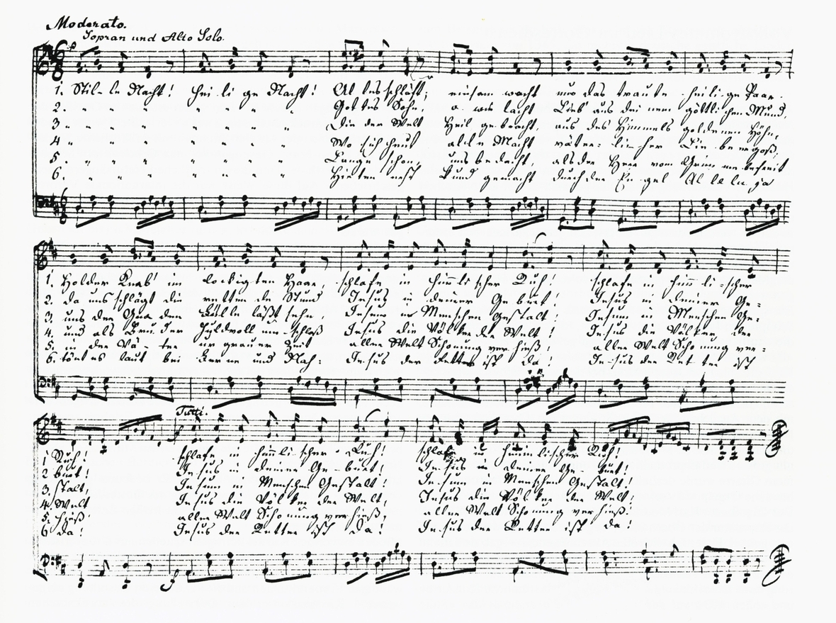 Noten und Text des Weihnachtslieds "Stille Nacht, heilige Nacht" in der Handschrift des Komponisten Franz Xaver Gruber