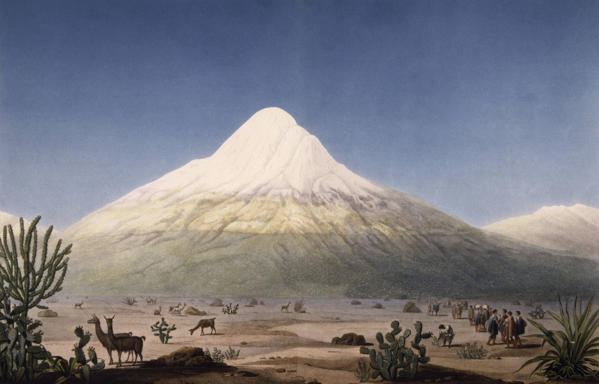 Alexander von Humboldt zeichnete den Chimborazo, den höchsten Berg von Ecuador, in sein Skizzenbuch.