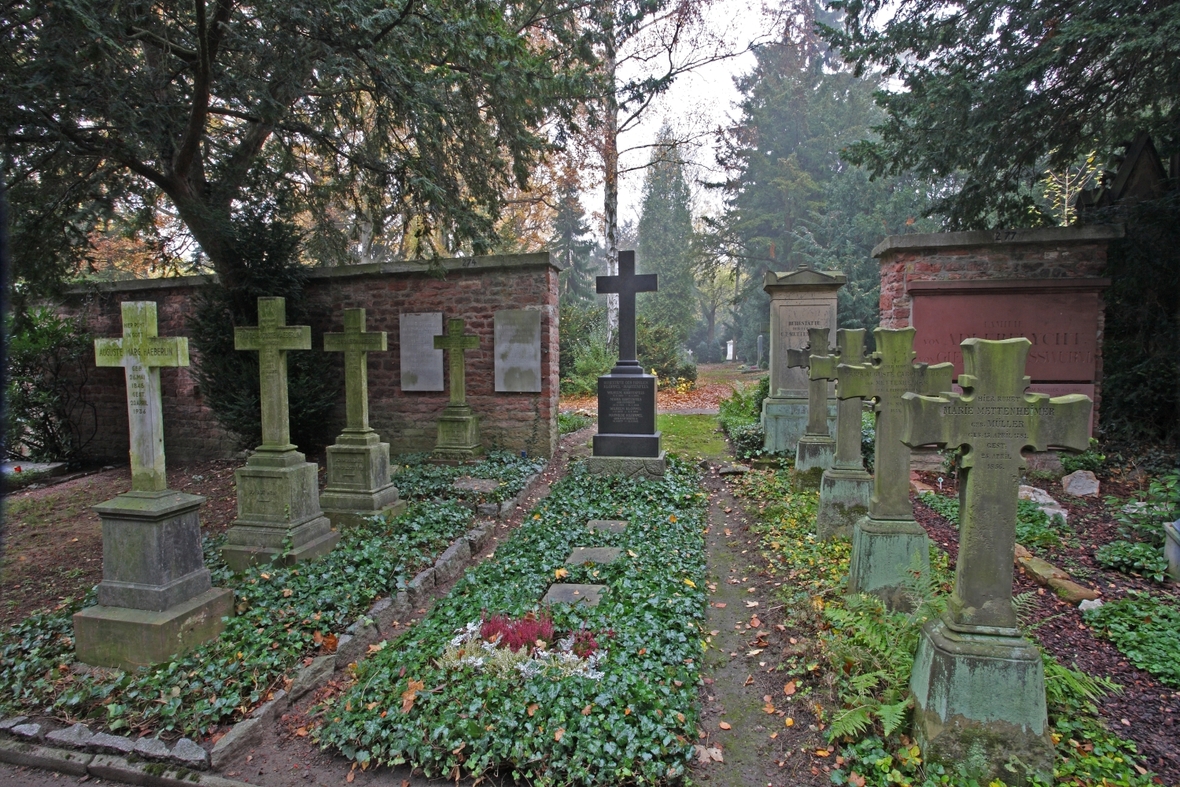 Dieser Friedhof zeigt Gräber mit Kreuzen. Sie sind Symbol für die Hoffnung auf die Auferstehung.