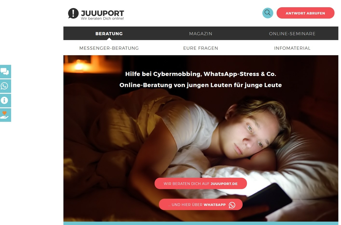 Screenshot Startseite https://www.juuuport.de