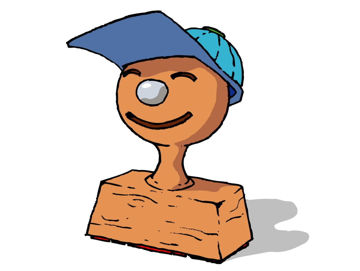 Illustration für den Begriff "Jugendamt": Ein lachender Stempel trägt eine Mütze