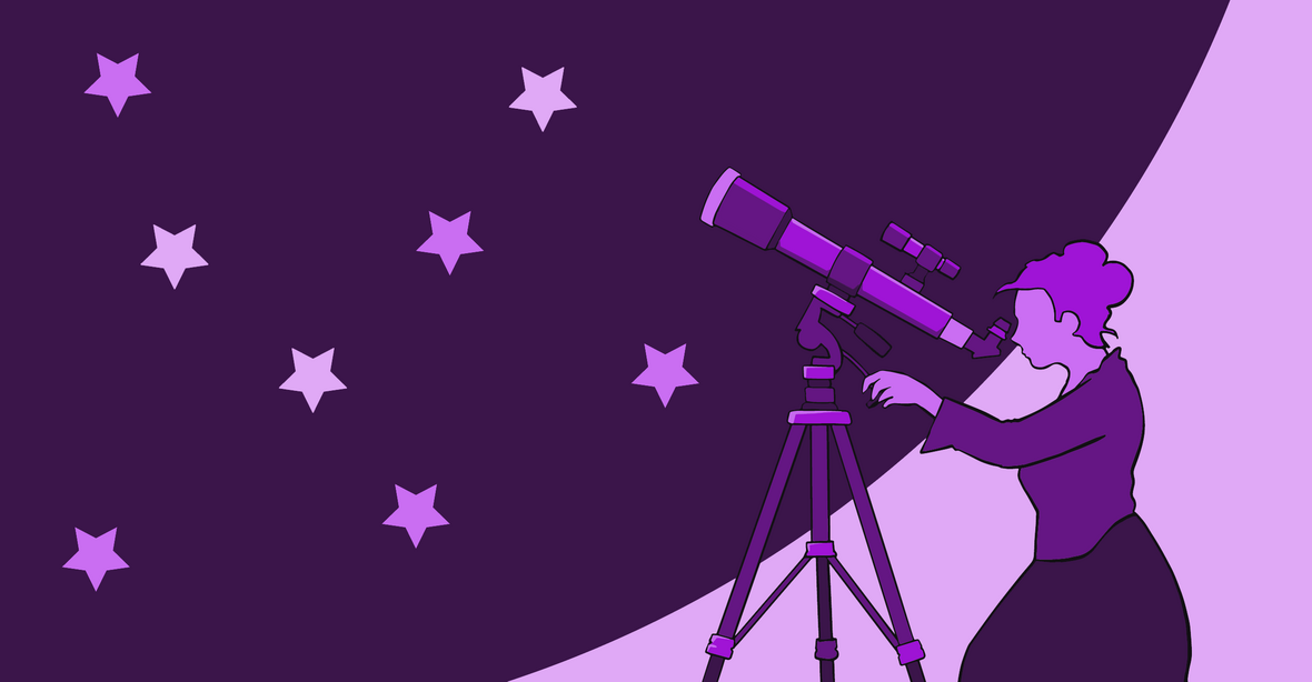 Illustration Frau mit Teleskop