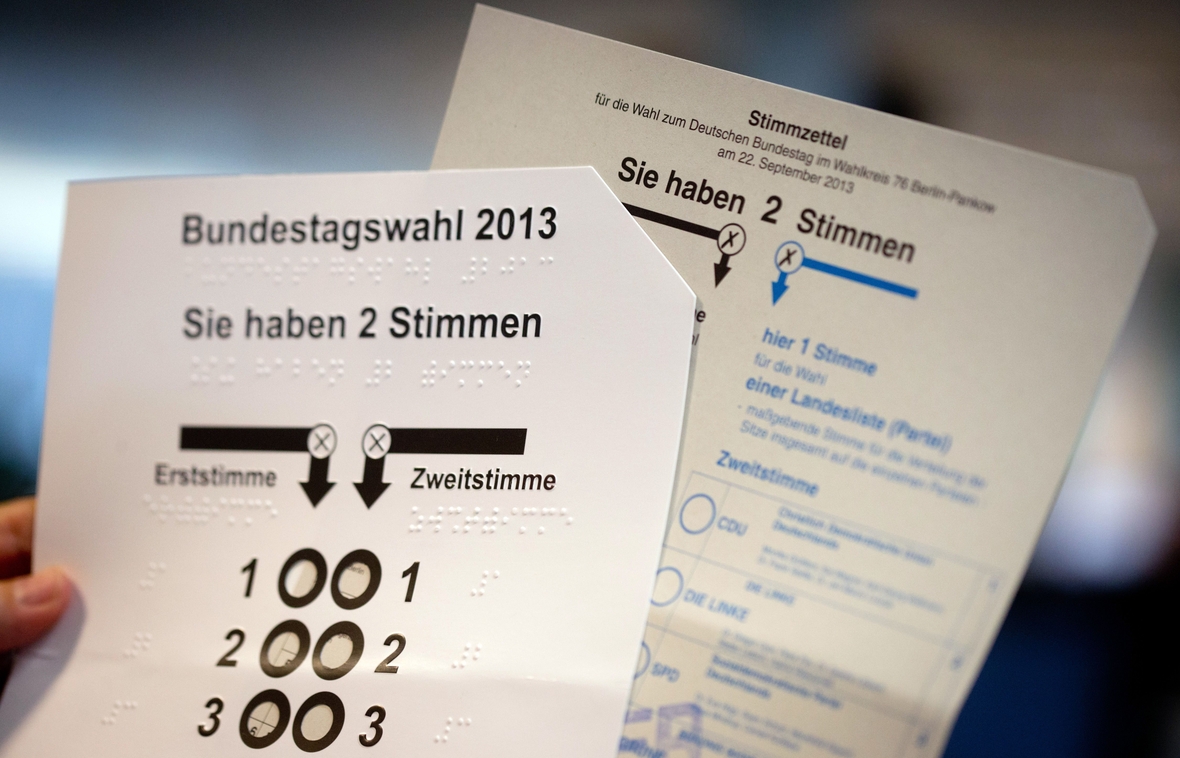Die Schablone für Sehbehinderte für den Stimmzettel zur Bundestagswahl 2013