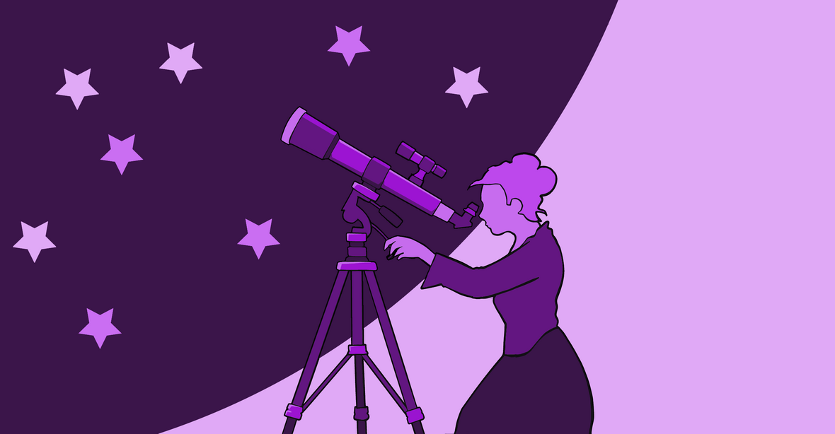 Illustration Frau mit Teleskop