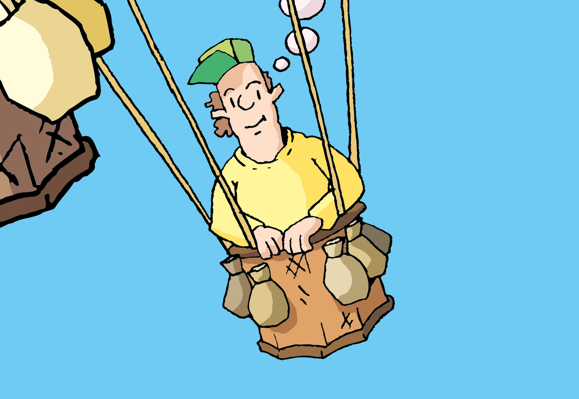 Figur in Heißluftballon. IIllustration zu Artikel 2 des Grundgesetzes: Das Recht auf die freie Entfaltung seiner Persönlichkeit