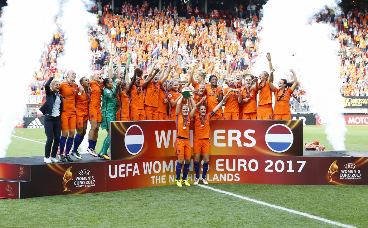6. August 2017: Das Team der Niederlande gewinnt die Frauen-Fußball-EM 2017.