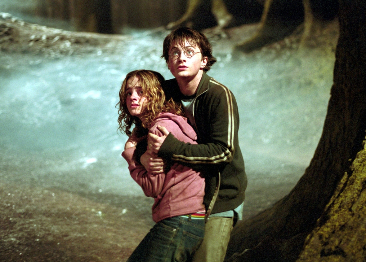 Szenenbild: Harry hält Hermine im Arm und beschützt sie vor einem Werwolf