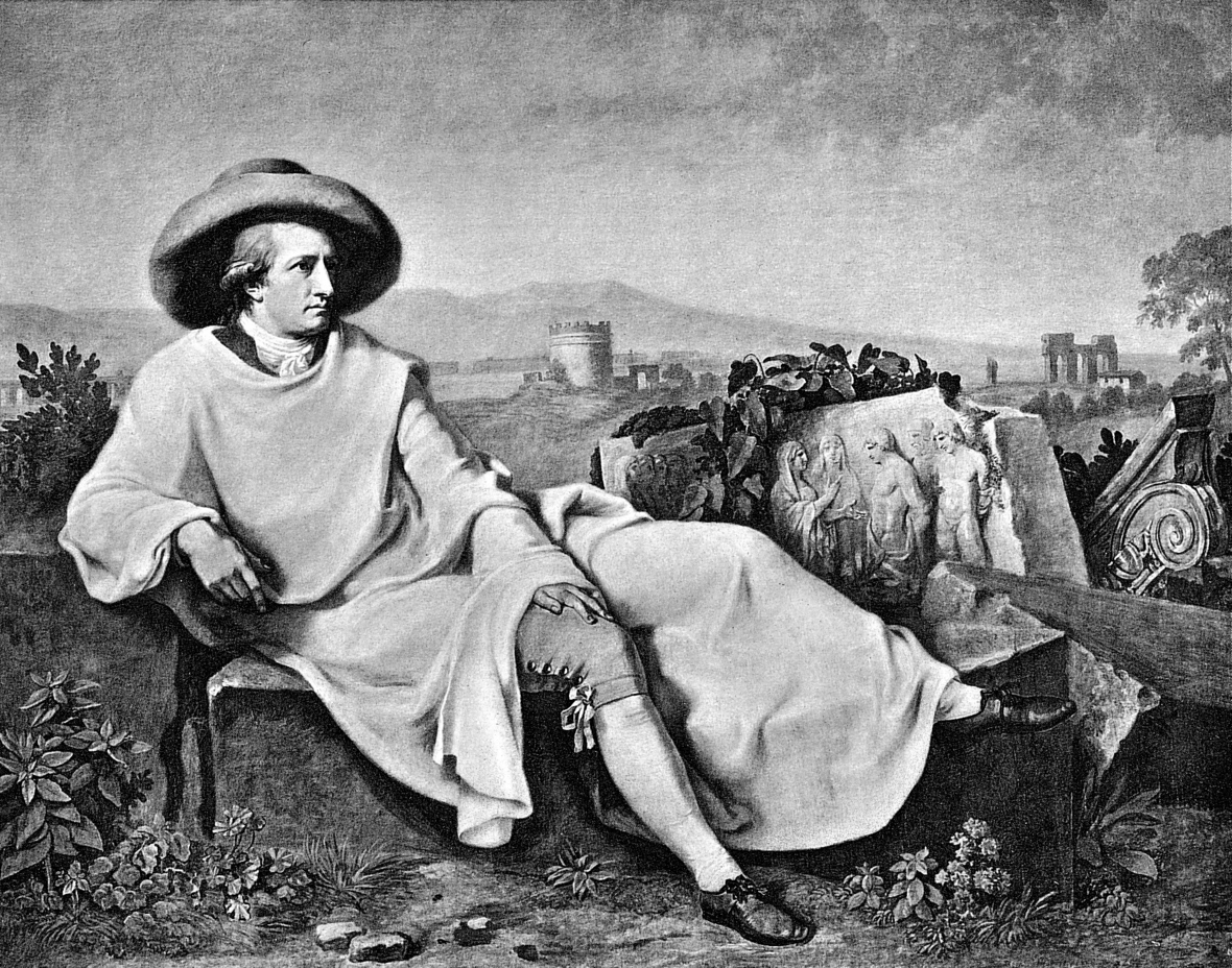 Zeitgenössische Darstellung des bekanntesten deutschen Dichters Johann Wolfgang von Goethe (1749-1832) in Italien. Das Bild wurde 1786 von dem deutschen Maler Johann Heinrich Wilhelm Tischbein gemalt.