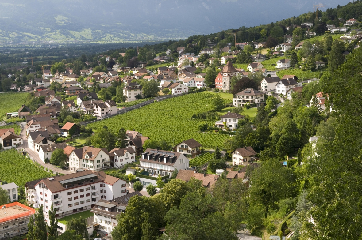 Blick auf Vaduz, die Hauptstadt des Fürstentums Liechtenstein,