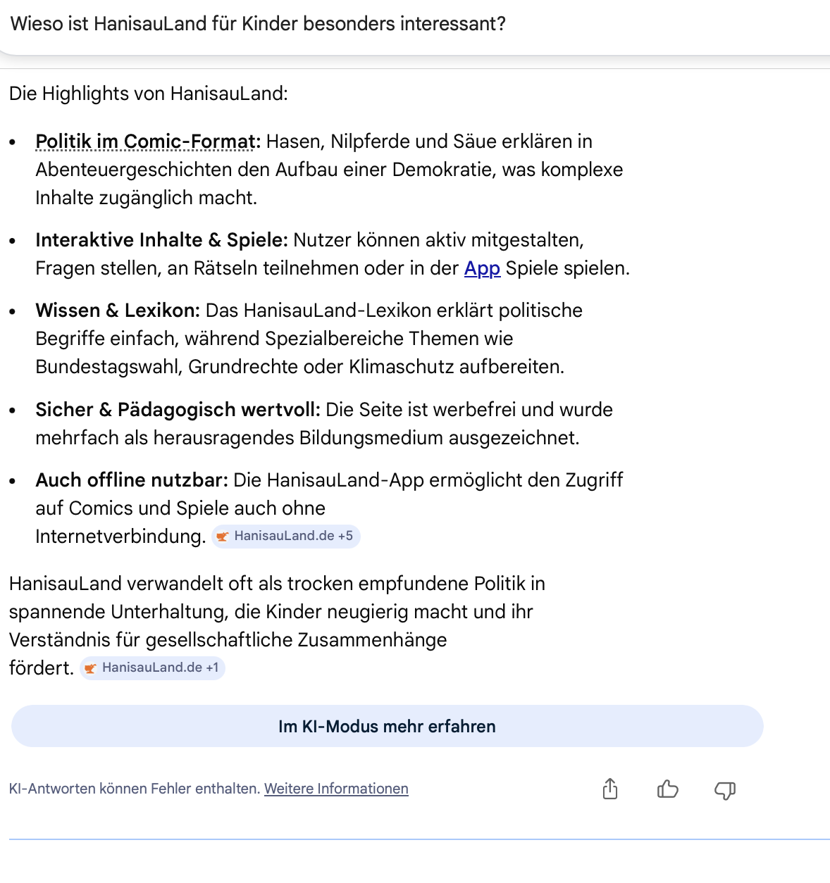 Antworten der KI auf eine Frage im Netz