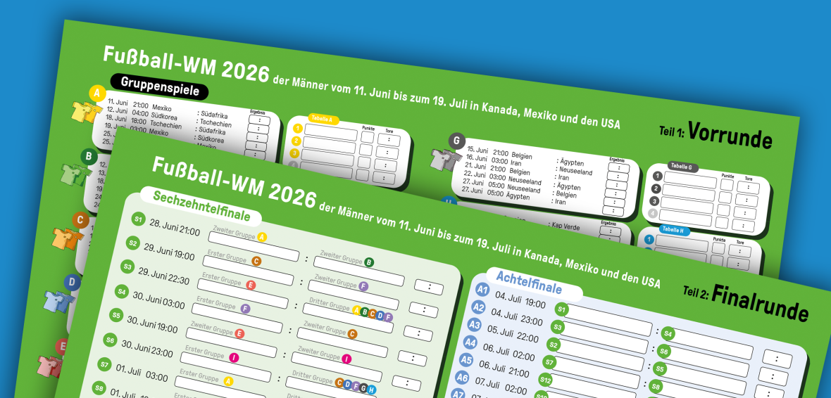Die zwei übereinanderliegenden Teile des Spielplans zur Fußball-WM der Männer 2026.