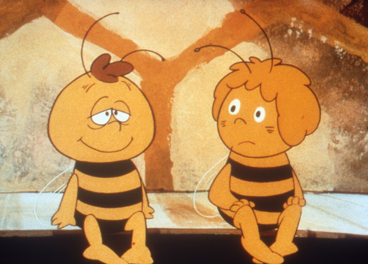 Die Biene Maja, Zeichentrickserie aus Japan/Deutschland/Österreich 1975 - 1980. Szenenfoto mit der Biene Maja und Willi
