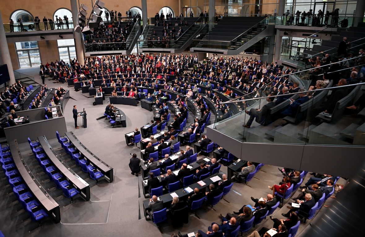 Blick ins Plenum des Deutschen Bundestags bei der konstituierenden Sitzung am 26. Oktober 2021.