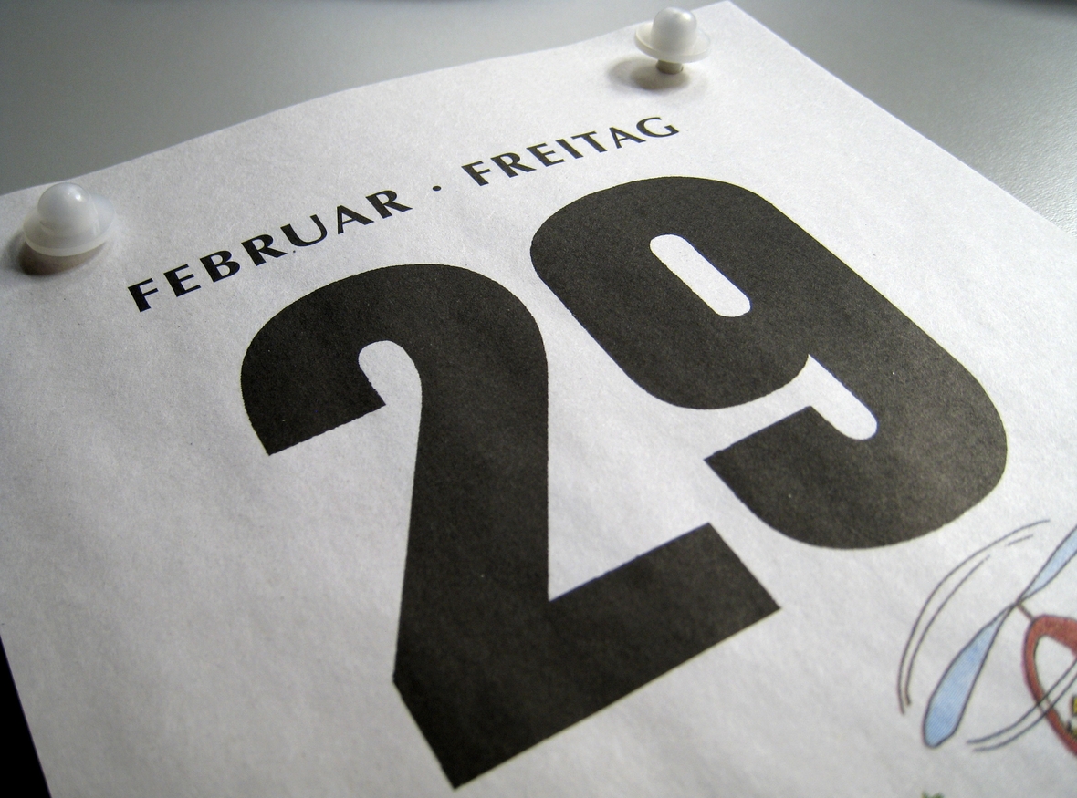 Das Kalenderblatt zeigt, dass der 29. Februar 2016 auf einen Freitag fiel.