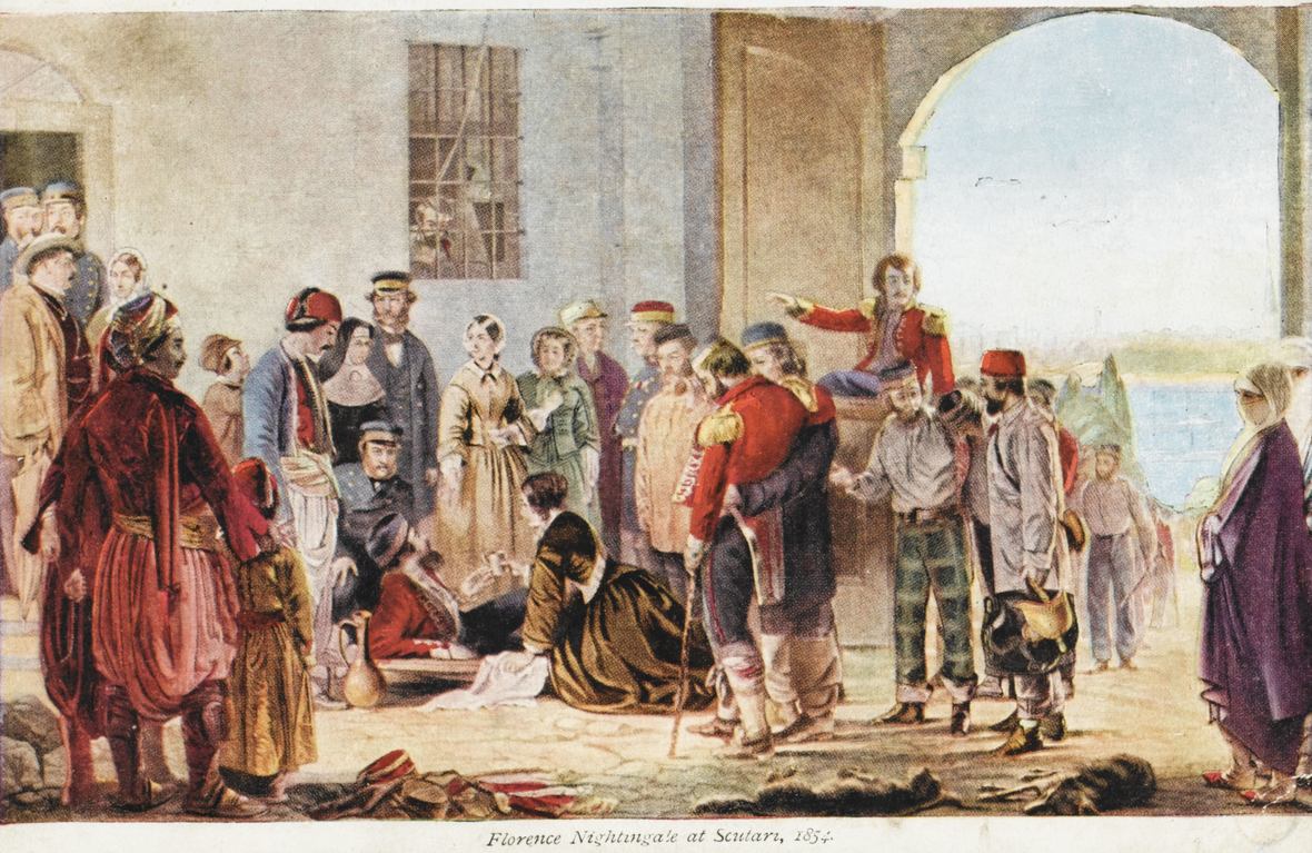 Florence Nightingale kümmert sich um kranke und verwundete Soldaten in Skutari im Jahr 1854. Nightingale ist auf dem Gemälde unter das kleinen Fenster gezeichnet.