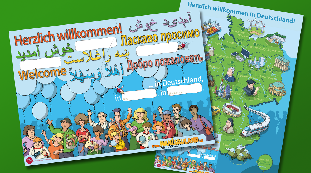 Deutschlandkarte für Kinder - mit Willkommensgruß (HanisauLand Plakat)