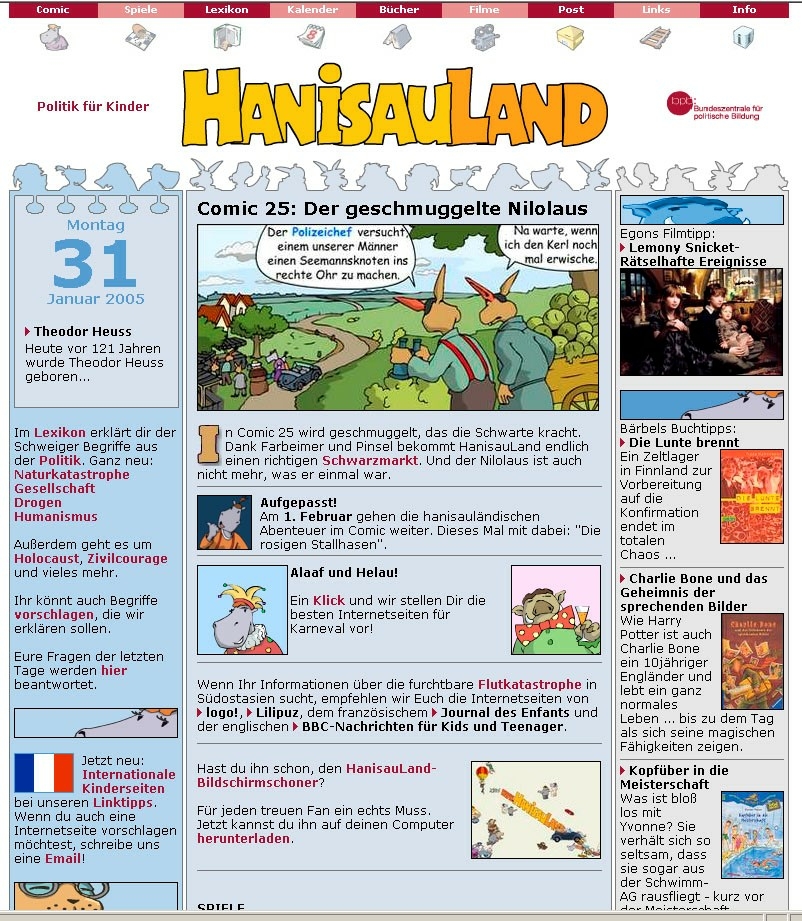 Die HanisauLand-Startseite im Jahr 2005