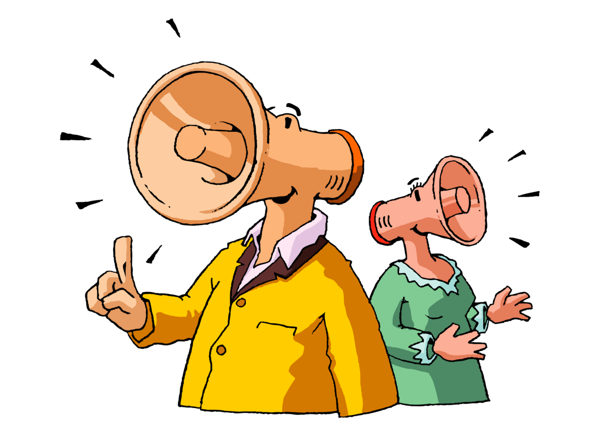 Die Illustration zeigt zwei Personen, die statt eines Kopfes ein Megaphon besitzen. 