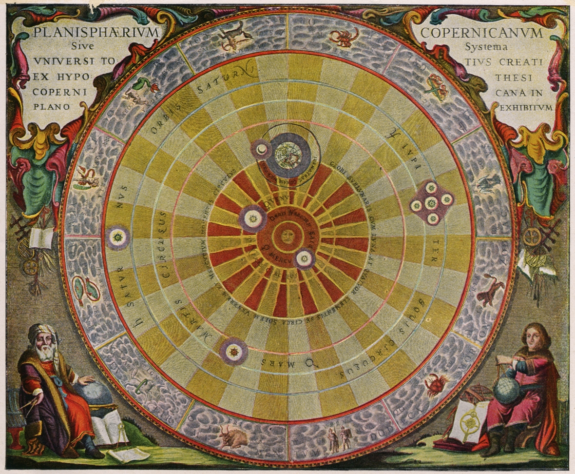 Kupferstich zeigt das Planetensystem des Kopernikus, 1510