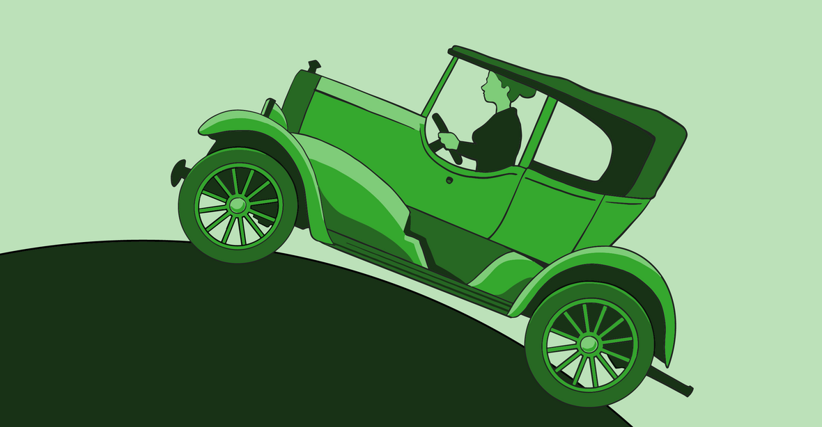 Illustration Frau im Oldtimer