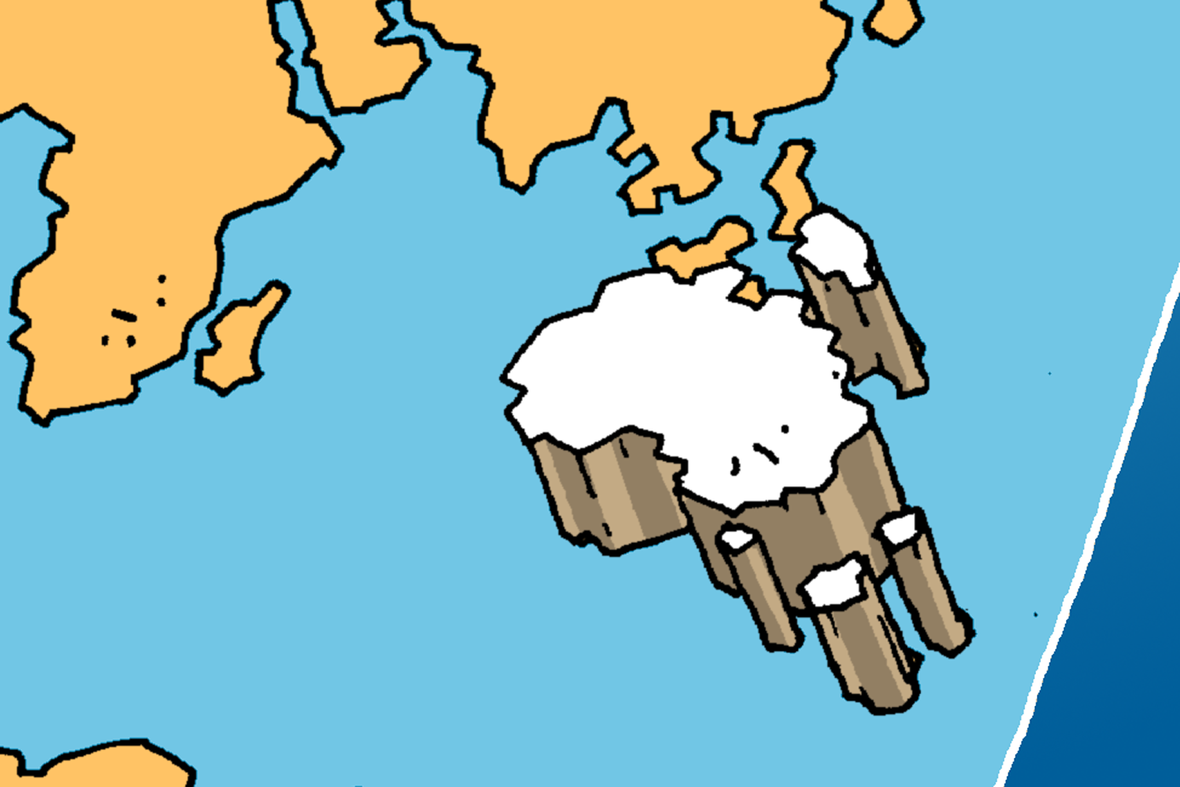 Australien als Ausschnitt einer Weltkarte optisch hervorgehoben.
