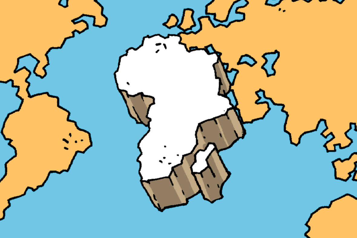 Afrika als Ausschnitt einer Weltkarte optisch hervorgehoben.