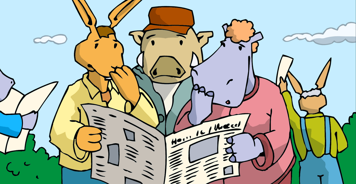 Rainer, Egon und Bärbel lesen gemeinsam Zeitung