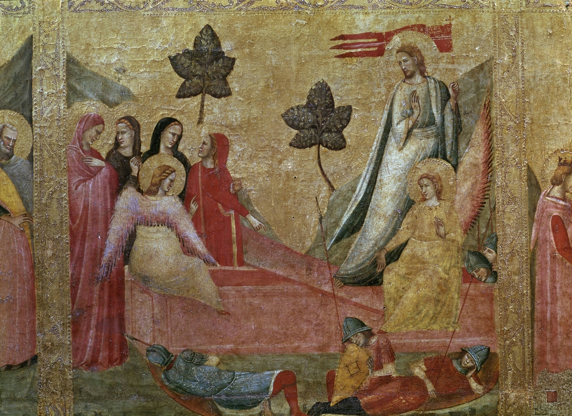 Das Gemälde zeigt die Auferstehung Christi und Frauen an seinem Grab. Gemalt hat es Giovanni Baronzio am Anfang des 14. Jahrhunderts.