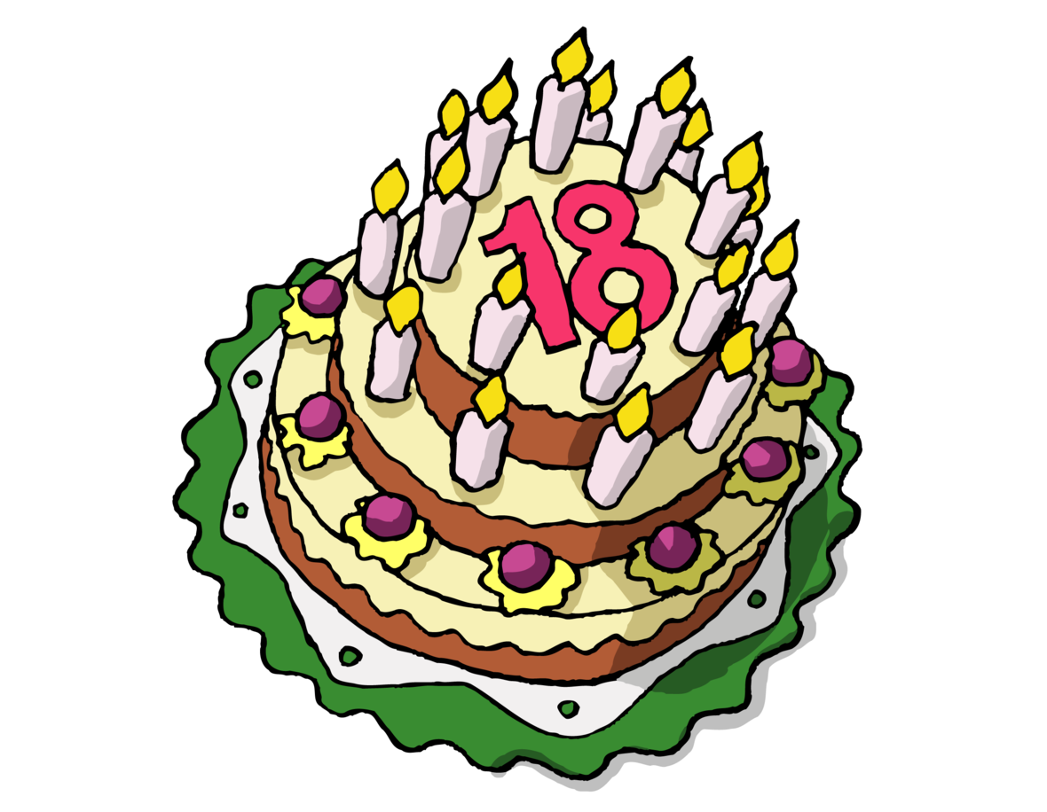 Illustration eines Kuchens mit der Zahl 18