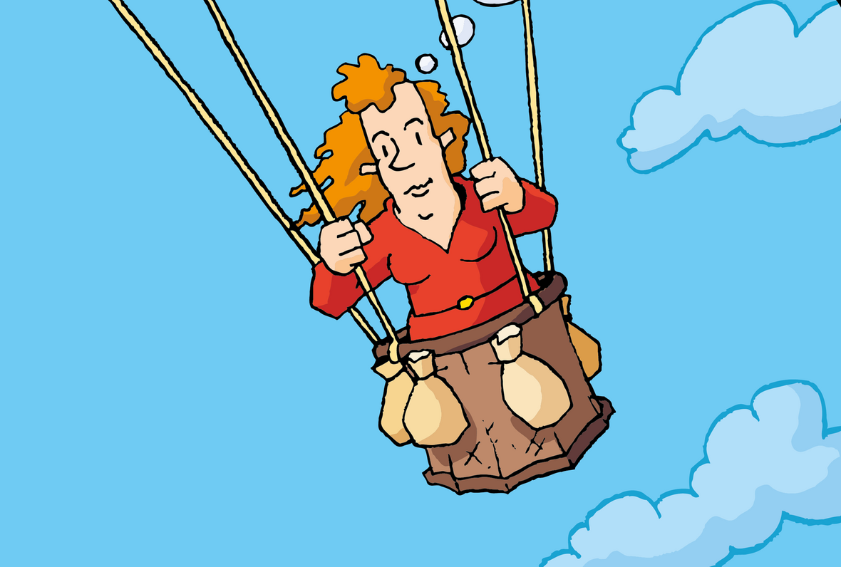 Figur in Heißluftballon. IIllustration zu Artikel 2 des Grundgesetzes: Das Recht auf die freie Entfaltung seiner Persönlichkeit