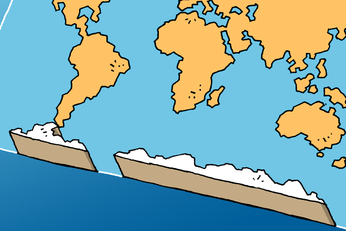Antarktis auf einer Weltkarte optisch hervorgehoben.