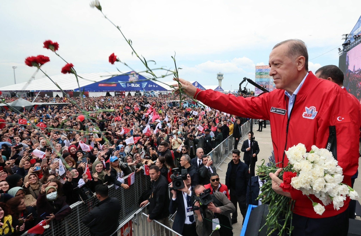 Der türkische Präsident Recep Tayyip Erdogan bei einem Wahlkampfauftritt am 29. April 2023.