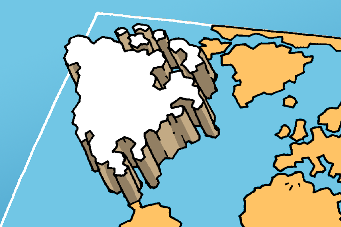 Nordamerika als Ausschnitt einer Weltkarte optisch hervorgehoben.