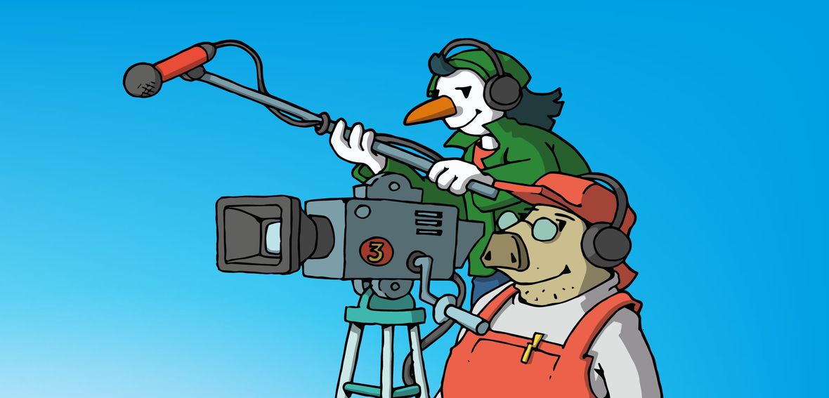Ein Pinguin und ein Eber als Filmteam