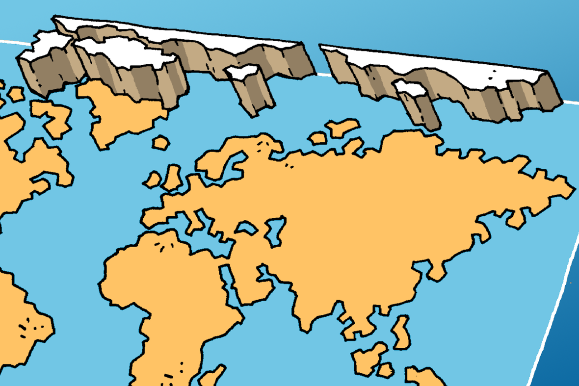 Arktis als Ausschnitt einer Weltkarte optisch hervorgehoben.