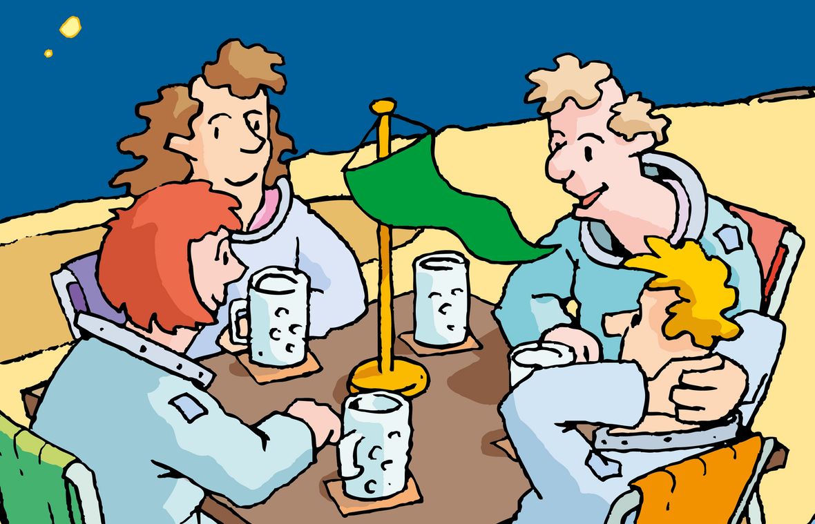 Gruppe an einem Tisch. Illustration zu Artikel 8 des Grundgesetzes: Versammlungsfreiheit