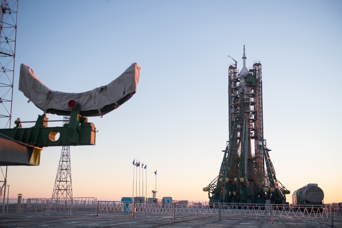 Von dem internationalen Weltraumbahnhof in der Nähe der Stadt Baikonur starten unbemannte Satelliten und bemannte Raumflüge.

