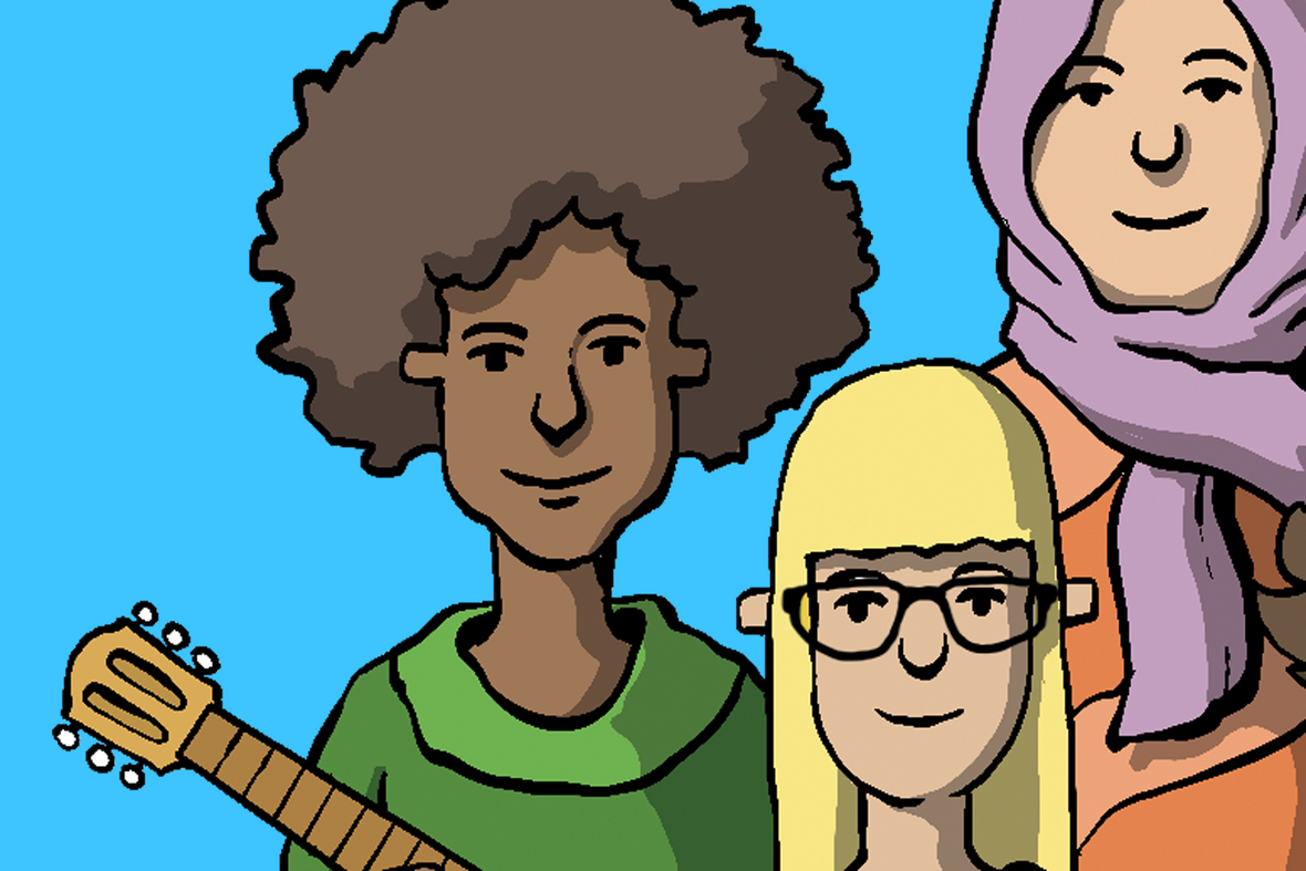 Viele unterschiedliche Menschen sind abgebildet. Illustration zu Artikel 2 des Grundgesetzes: Das Recht auf die freie Entfaltung seiner Persönlichkeit
