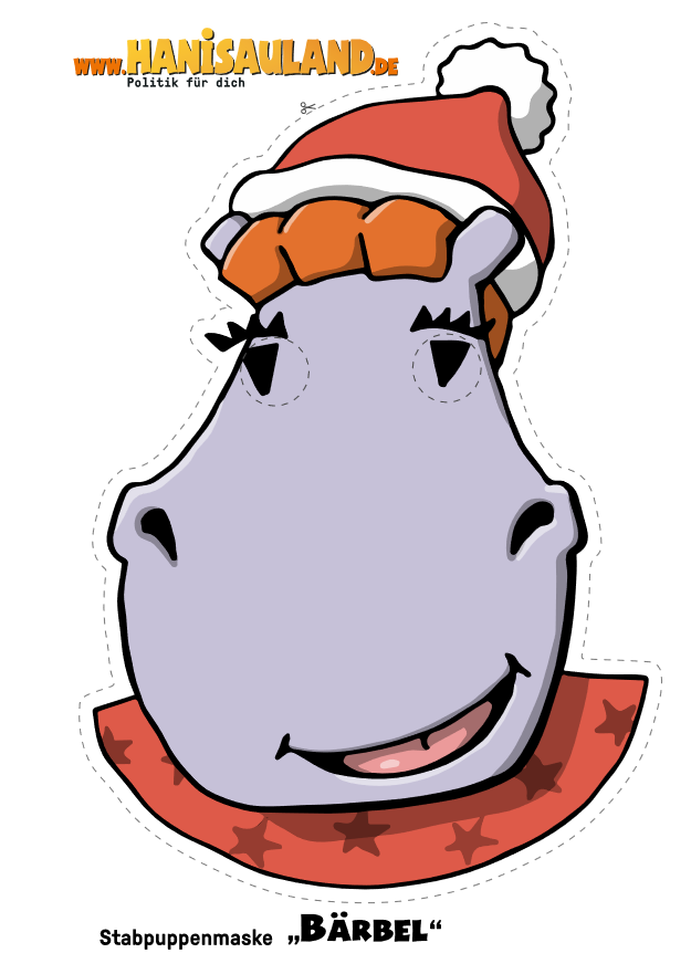 HanisauLand-Bastelvorlage von Stabpuppenmaske Bärbel