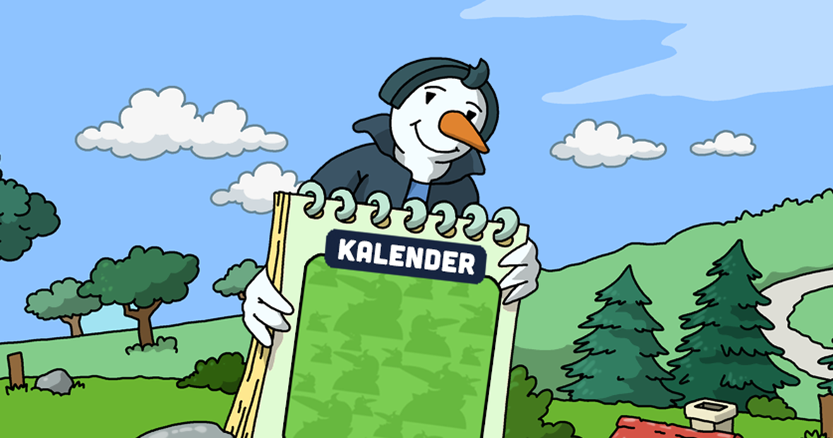Zeichnung eines Pinguins, der einen Kalender hält.