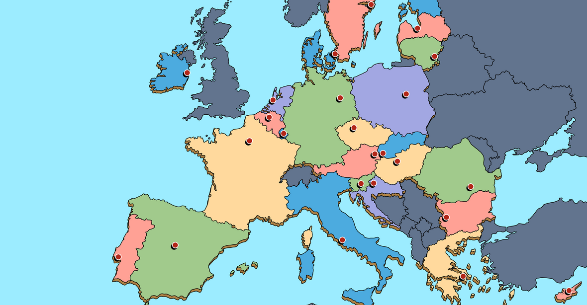 Vorschau Landkarte mit europäischen Grenzen und Hauptstädten der EU-Mitglieder