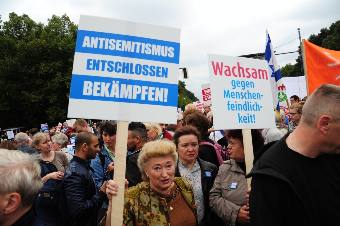 Eine Demonstration gegen Judenhass in Berlin, 2014.