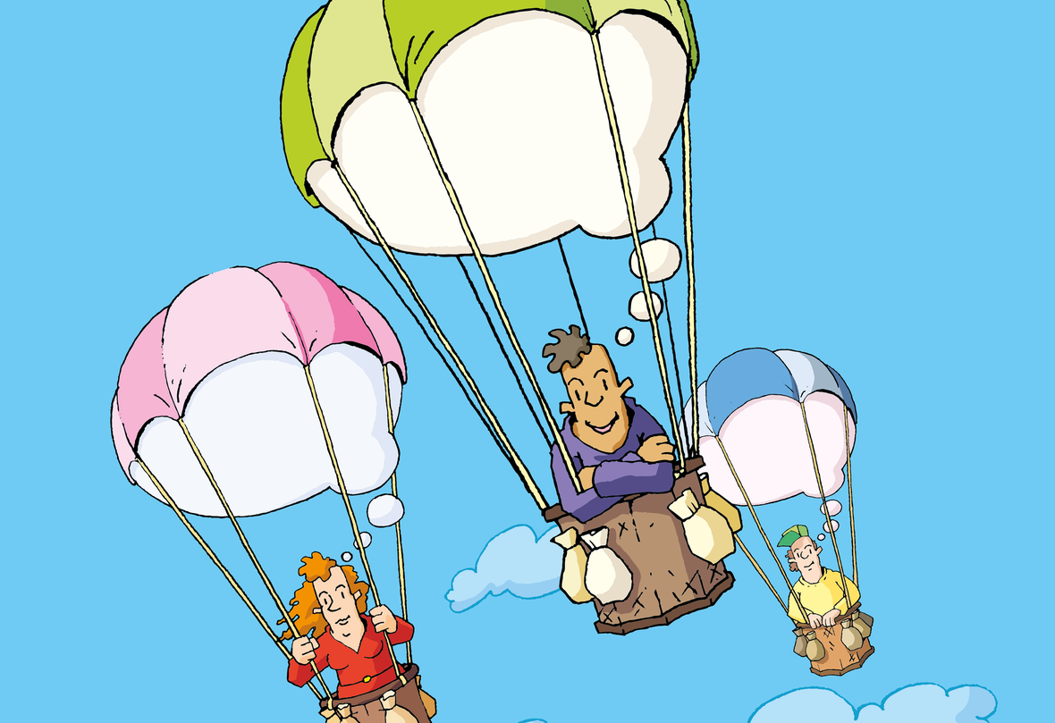 Figuren in Heißluftballons. IIllustration zu Artikel 2 des Grundgesetzes: Das Recht auf die freie Entfaltung seiner Persönlichkeit