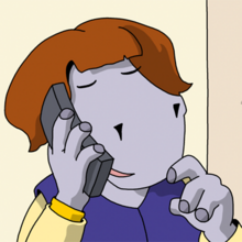 Eine Kunstgaleristin am Telefon.