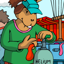 Eine Ballonverkäuferin befüllt gerade einen Ballon.