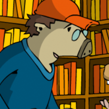 Der Bibliothekar spricht mit den Kindern.