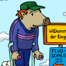 Ein Flugschüler mit Gibsbein.