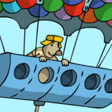 König Speckig im Luftschiff.