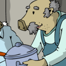 Der Burg-Gastronom serviert das Essen.